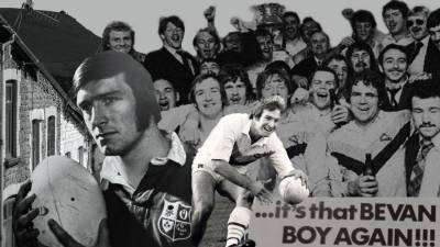 A PLAY ABOUT WELSH RUGBY PLAYER JOHN BEVAN TOUCHES DOWN IN LEEDS.